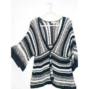Coldwater Creek Black & White Yarn Cardigan Large euc